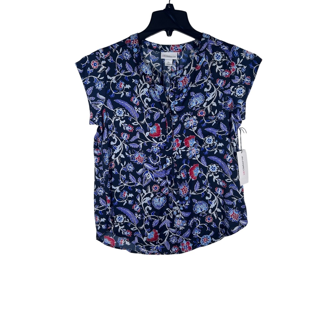 Liz Claiborne Floral Print Cap Sleeve Blouse Top Elegant Womens Size PS NEW